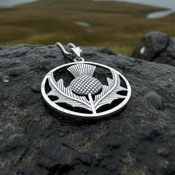 Arran Scottish Thistle Necklace in Sterling Silver