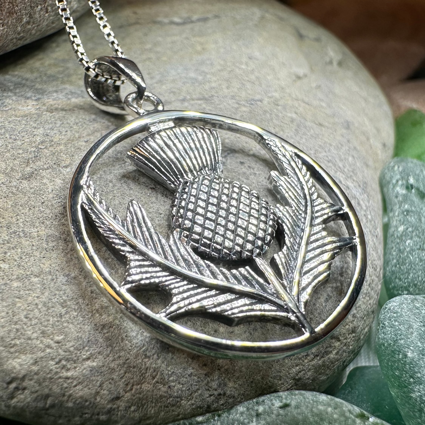 Arran Scottish Thistle Necklace in Sterling Silver