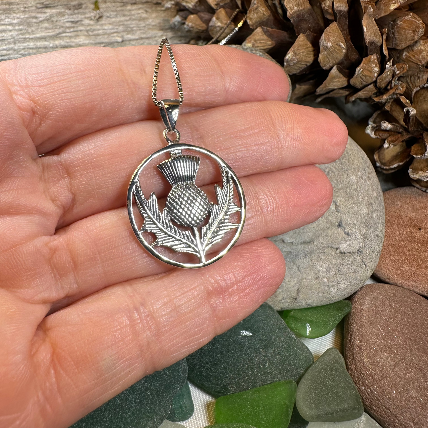 Arran Scottish Thistle Necklace in Sterling Silver