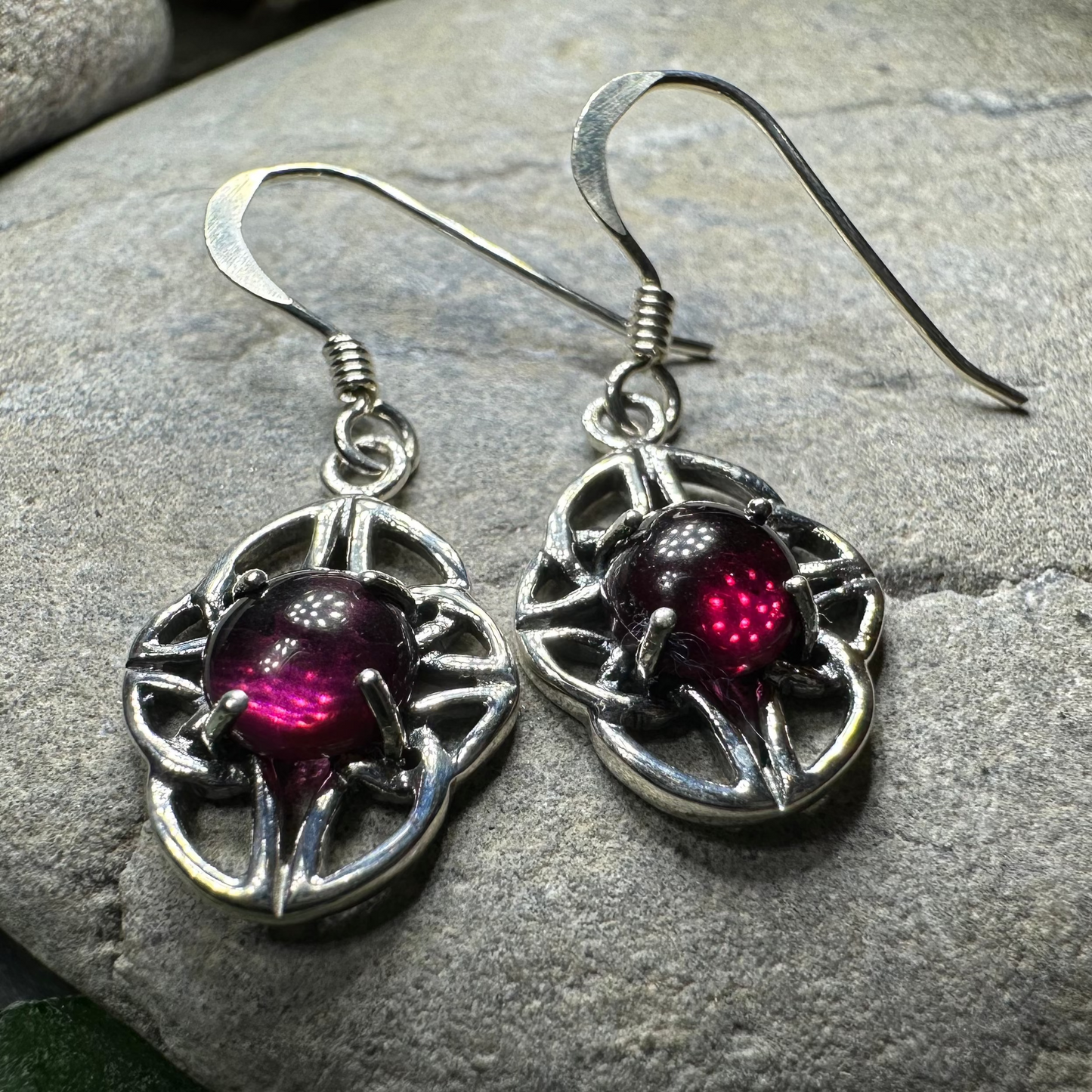 Charis Celtic Knot Garnet Earrings in Sterling Silver — view 3