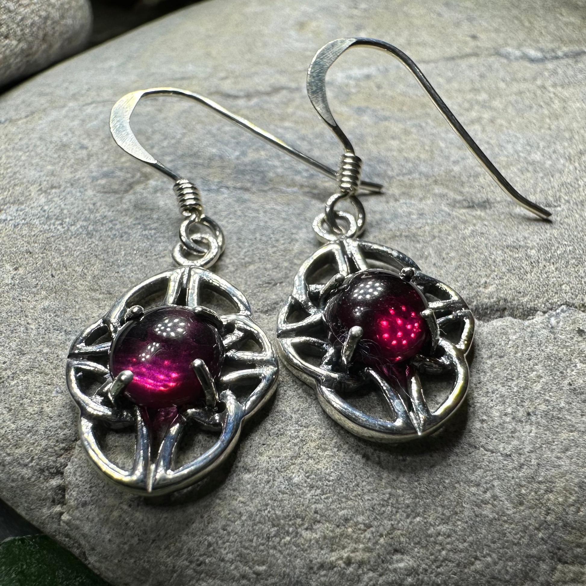 Charis Celtic Knot Garnet Earrings in Sterling Silver — view 3