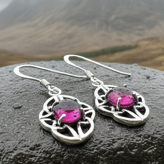 Charis Celtic Knot Garnet Earrings in Sterling Silver — view 7