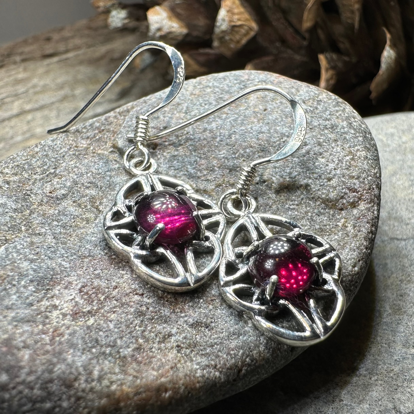 Charis Celtic Knot Garnet Earrings in Sterling Silver — view 8