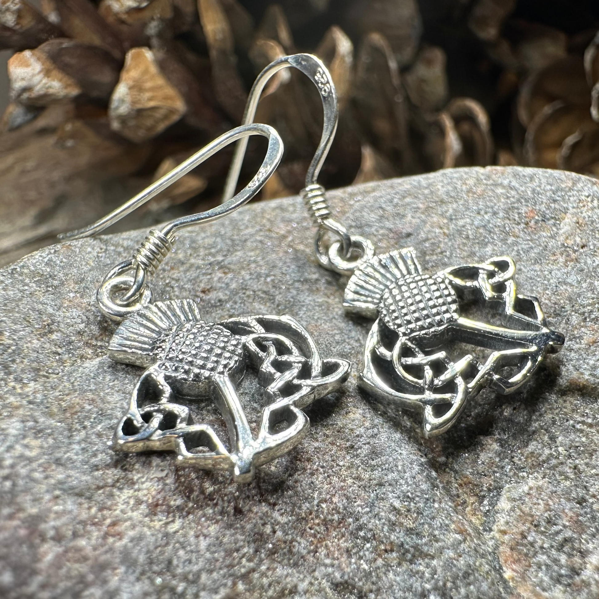 Megan Scottish Thistle Earrings in Sterling Silver — view 7
