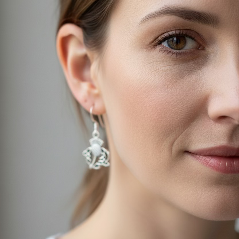Megan Scottish Thistle Earrings in Sterling Silver — view 2