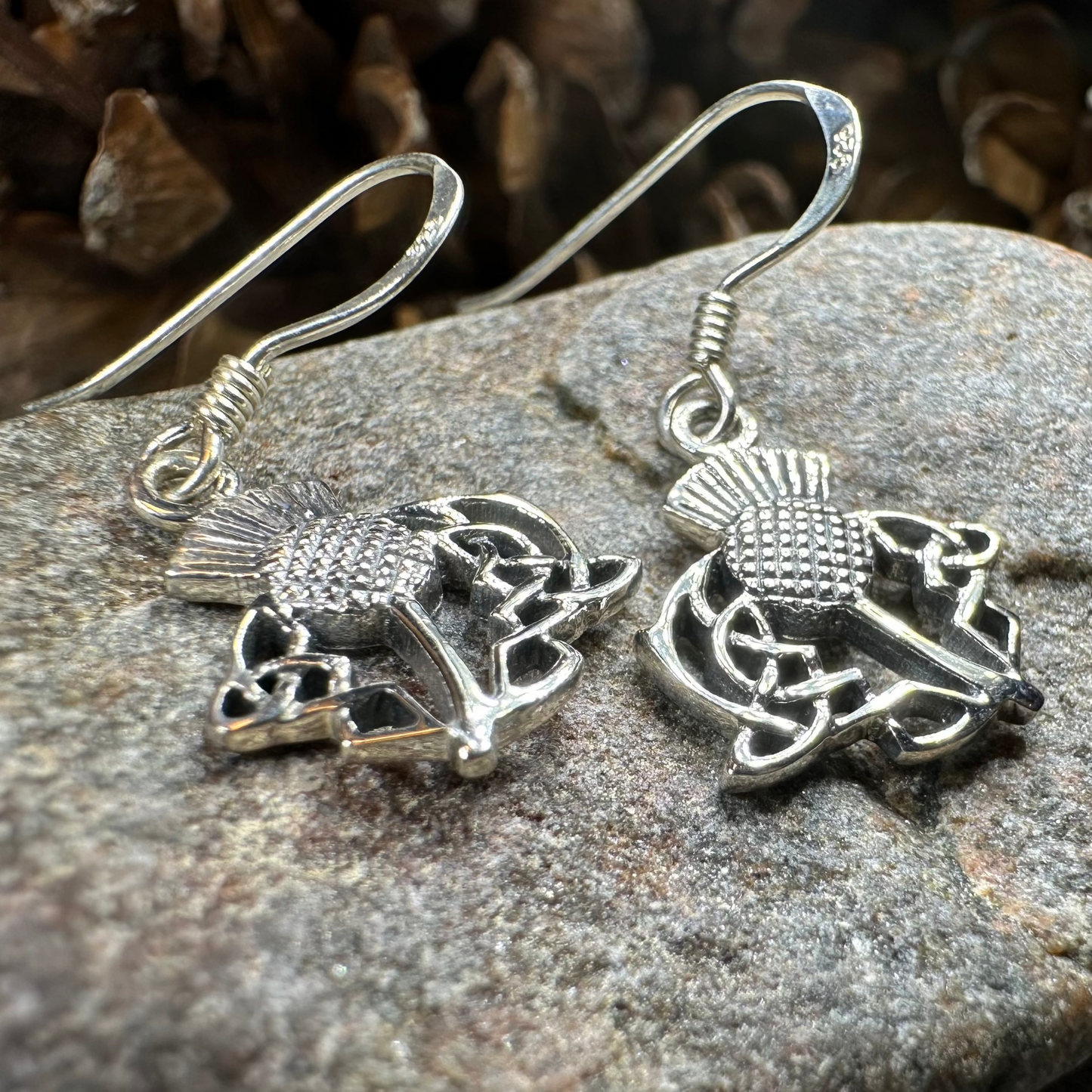 Megan Scottish Thistle Earrings in Sterling Silver — view 5