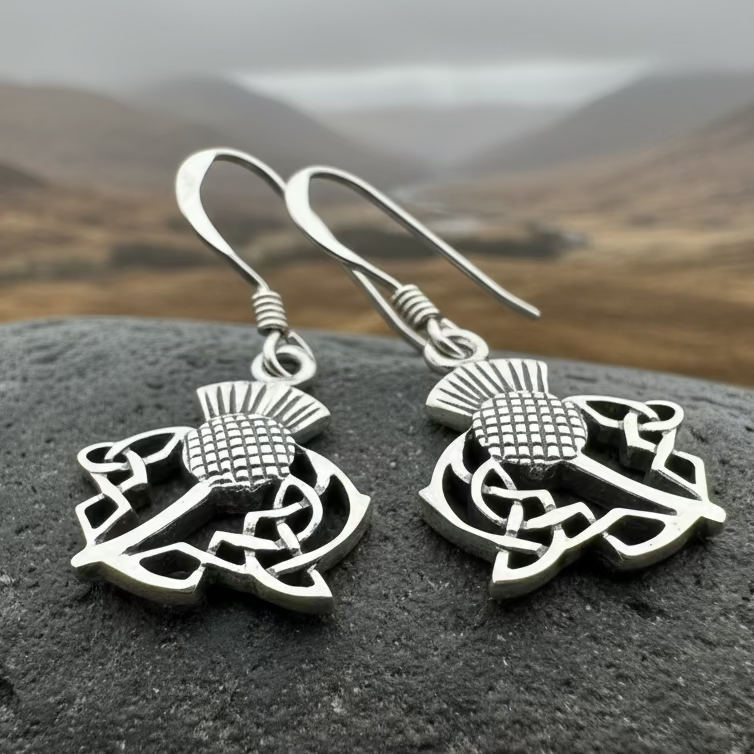 Megan Scottish Thistle Earrings in Sterling Silver