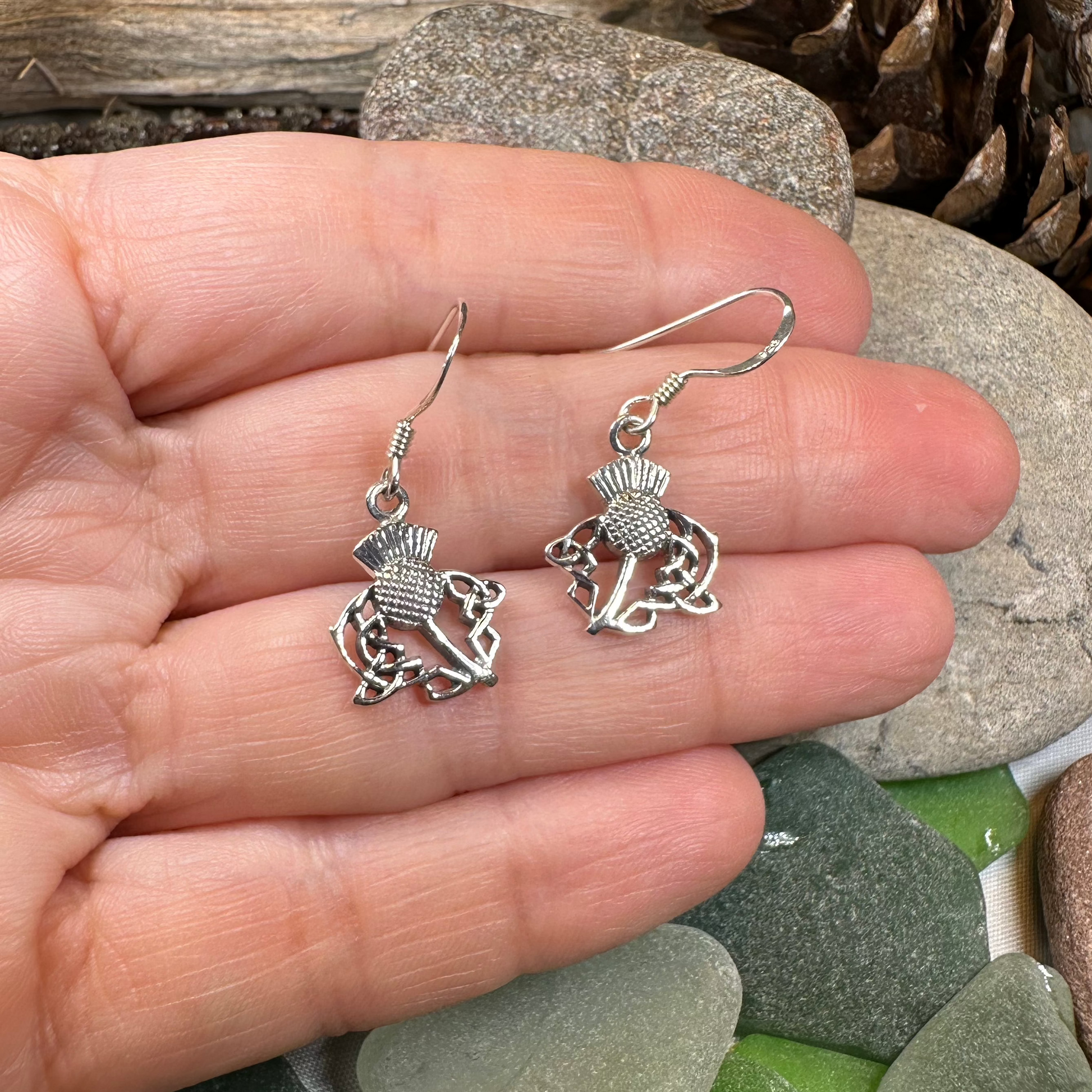 Megan Scottish Thistle Earrings in Sterling Silver — view 4