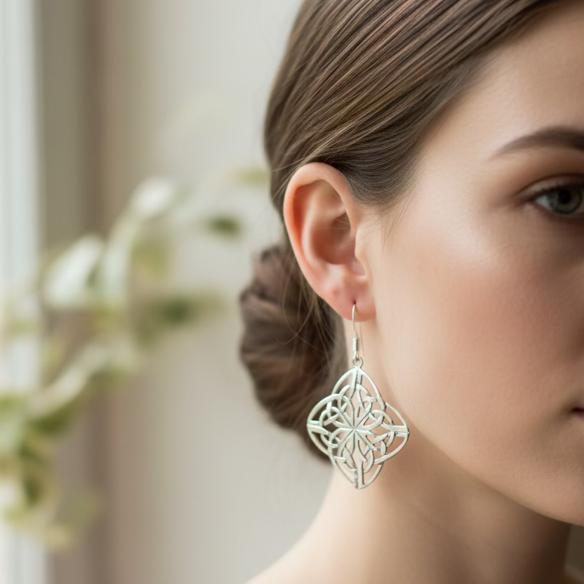 Sandra Celtic Knot Earrings in Sterling Silver — view 2