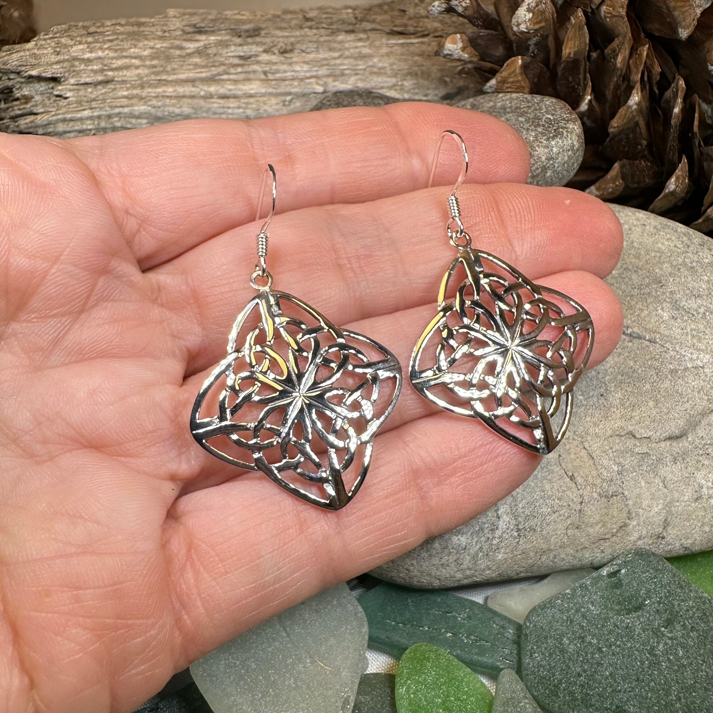 Sandra Celtic Knot Earrings in Sterling Silver — view 5