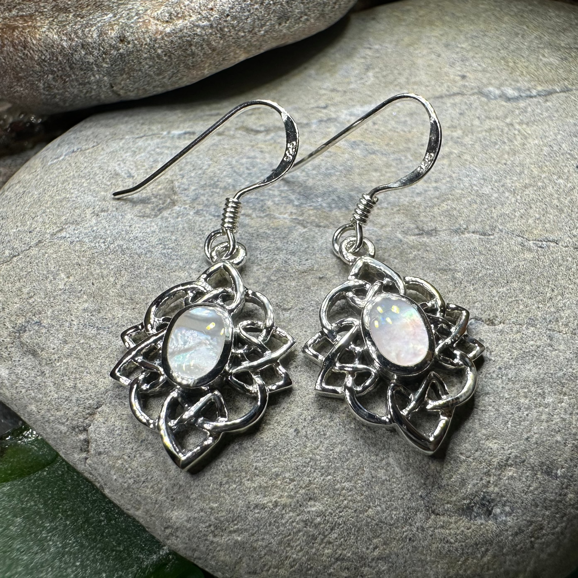 Sybil Celtic Knot Mother of Pearl Earrings in Sterling Silver — view 7