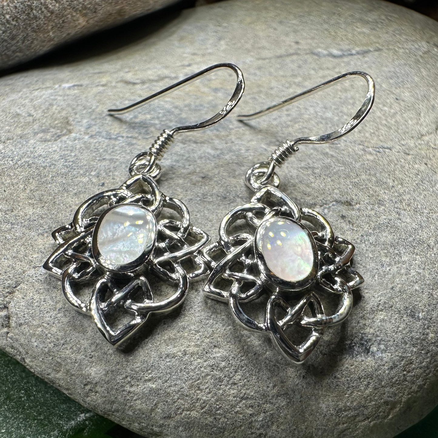 Sybil Celtic Knot Mother of Pearl Earrings in Sterling Silver — view 6