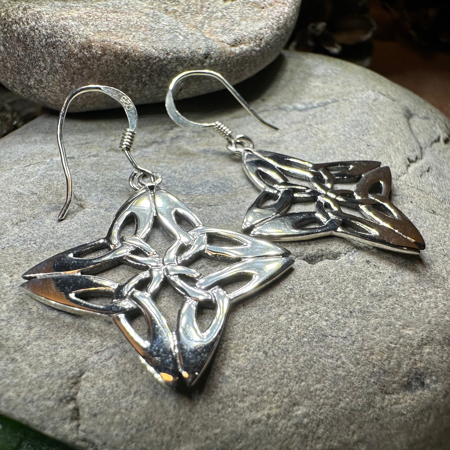 Nymah Celtic Trinity Knot Earrings in Sterling Silver — view 4