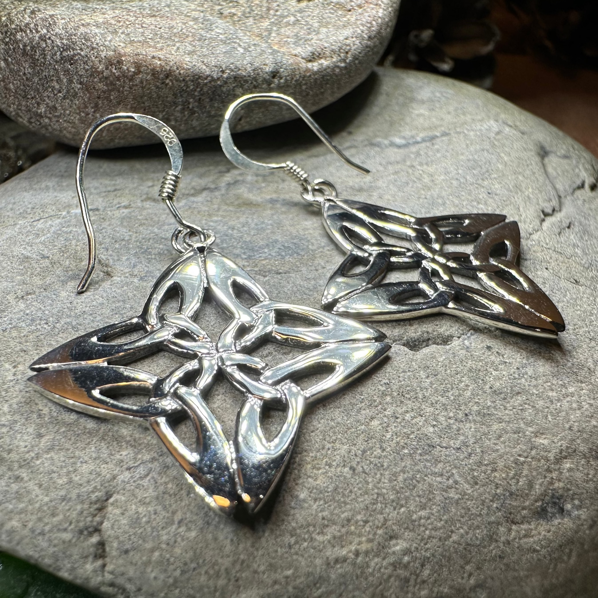 Nymah Celtic Trinity Knot Earrings in Sterling Silver — view 4