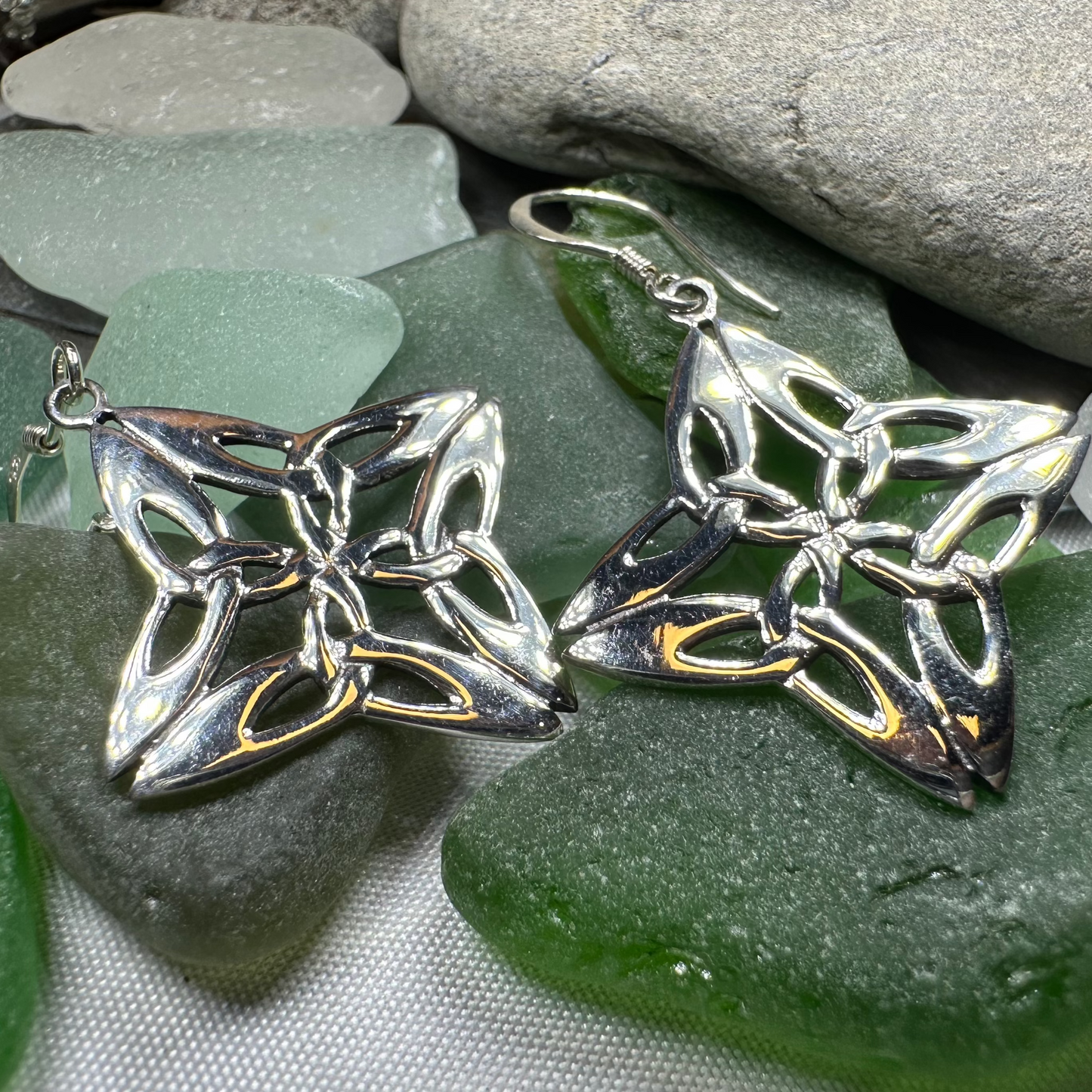 Nymah Celtic Trinity Knot Earrings in Sterling Silver — view 7