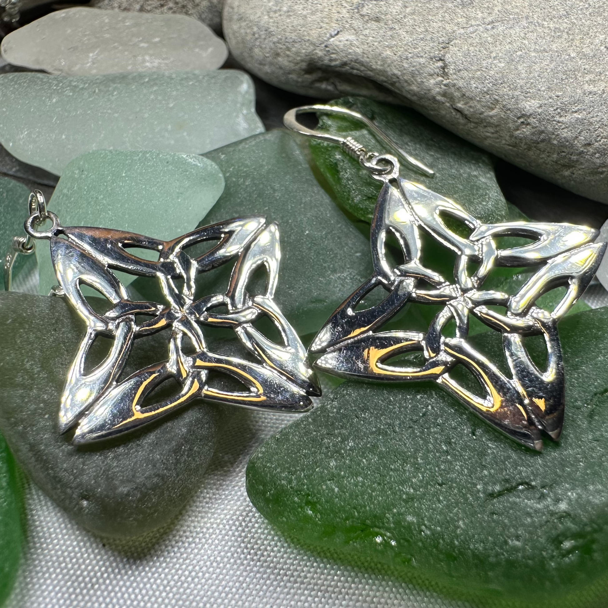 Nymah Celtic Trinity Knot Earrings in Sterling Silver — view 7