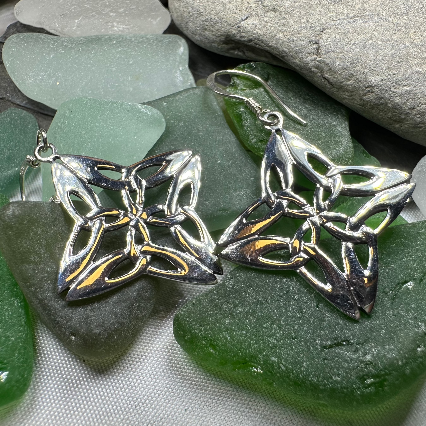 Nymah Celtic Trinity Knot Earrings in Sterling Silver — view 3