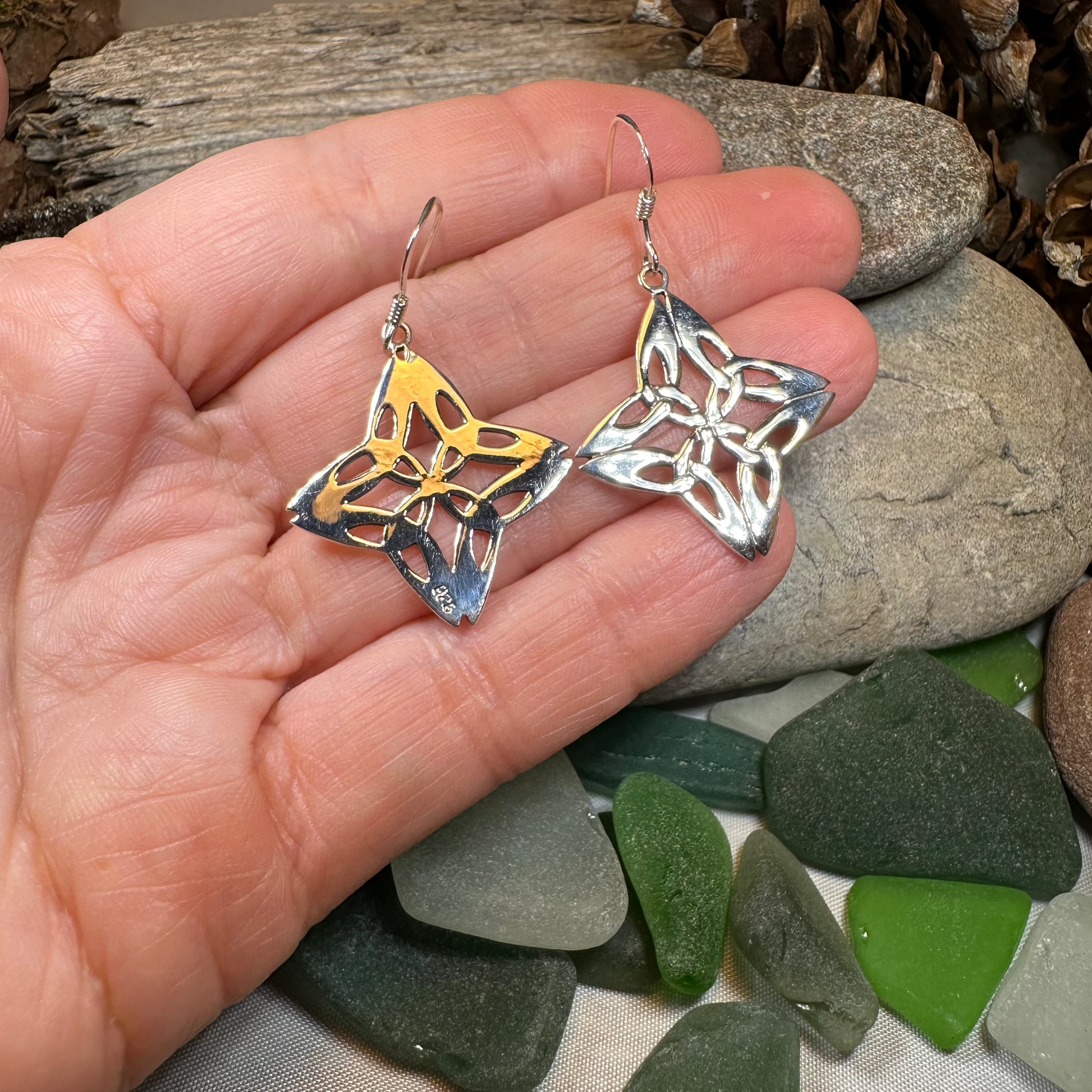 Nymah Celtic Trinity Knot Earrings in Sterling Silver — view 5