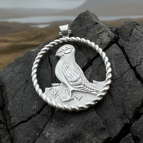 Orkney Puffin Necklace - Handmade in Scotland in sterling silver