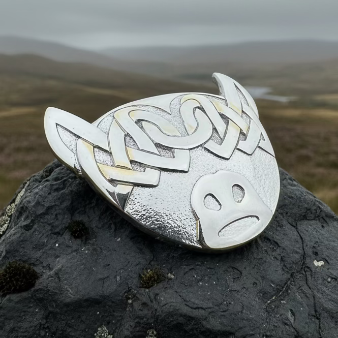 Highland Cow Pin - Handmade in Scotland in pewter