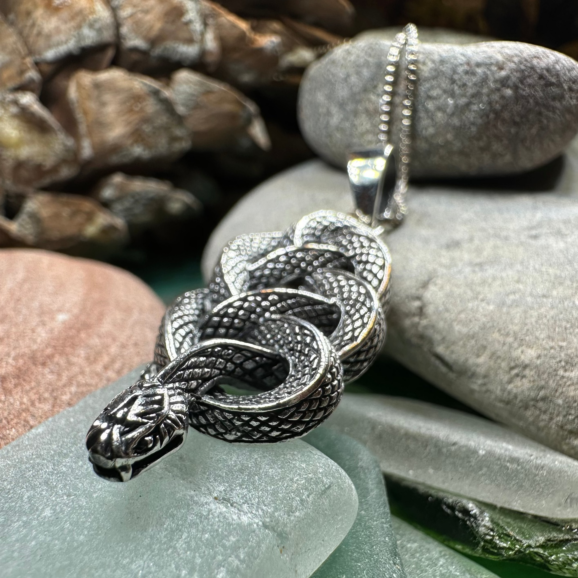 Alchemy Celtic Snake Necklace in Sterling Silver — view 3