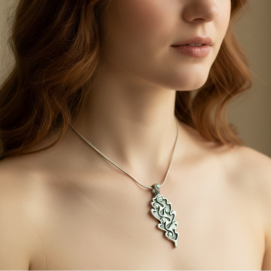 Celtic Oak Leaf Pewter Necklace — view 4