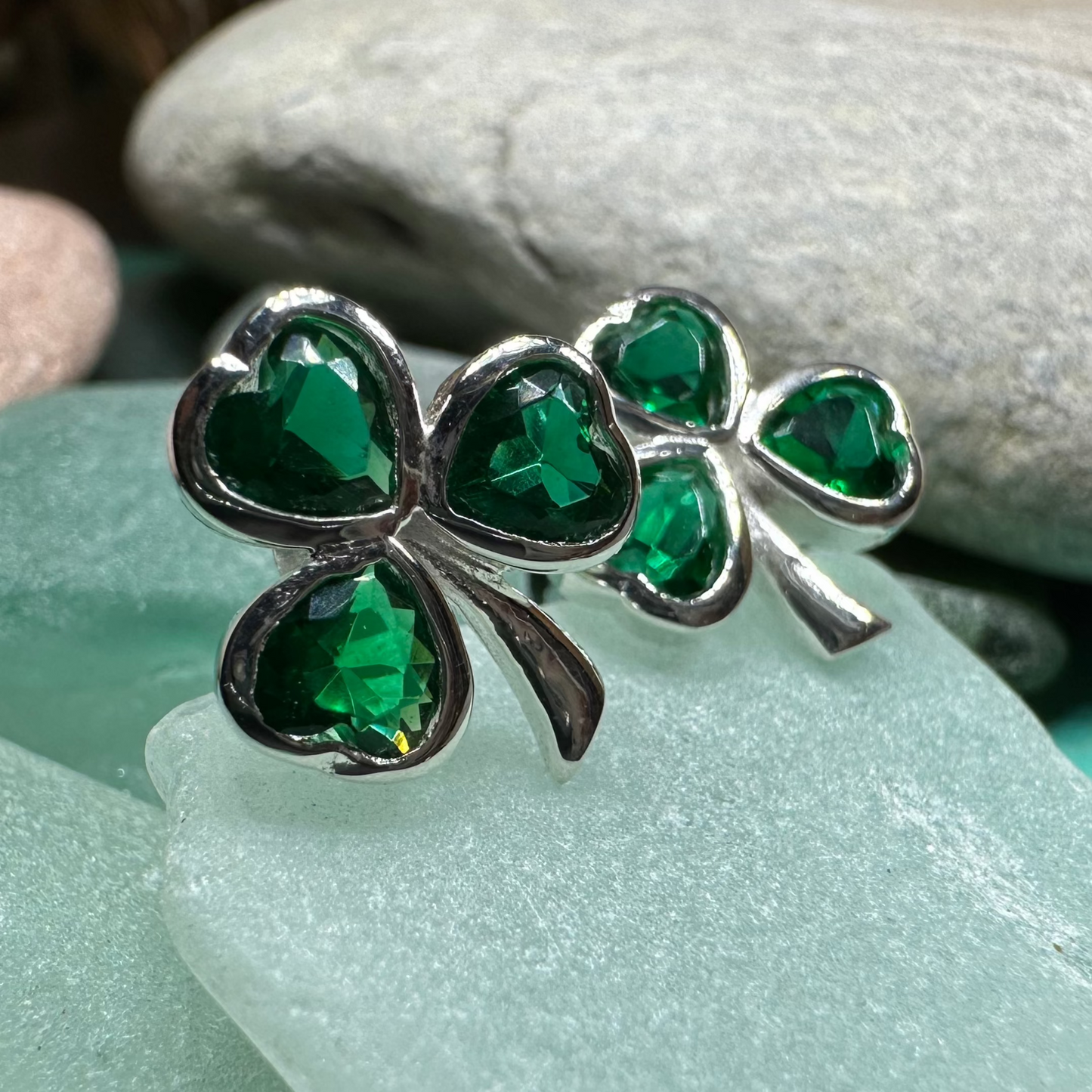Emerald Isle Irish Shamrock Earrings in Sterling Silver