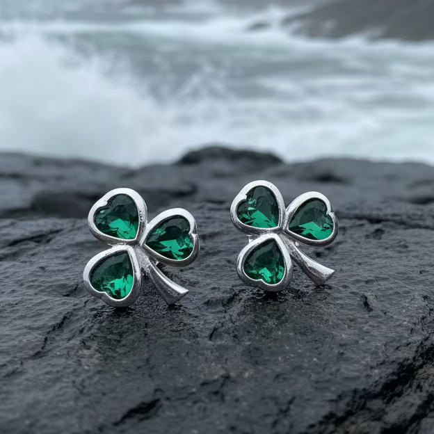 Emerald Isle Irish Shamrock Earrings in Sterling Silver