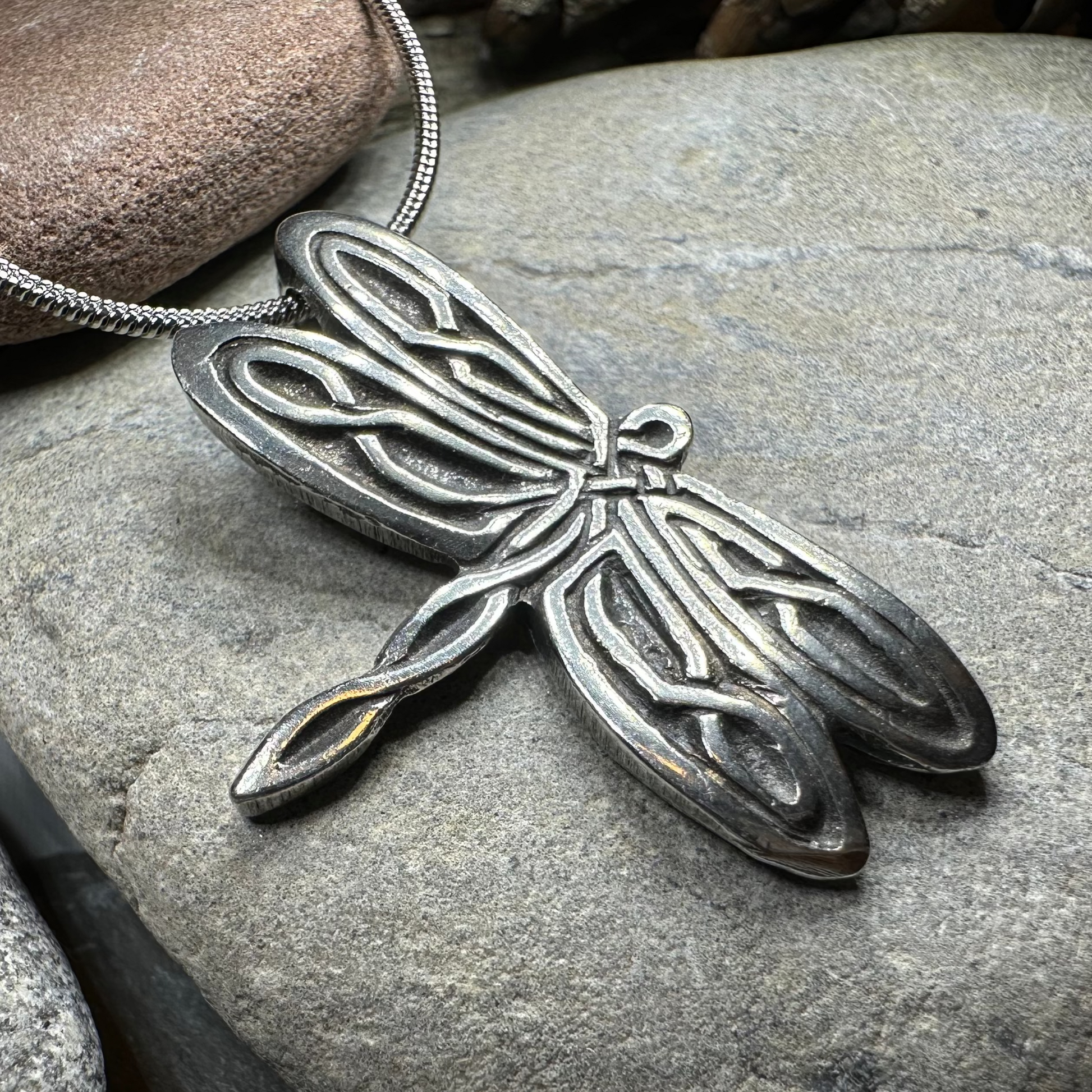 Celtic Dragonfly Pewter Necklace in silver