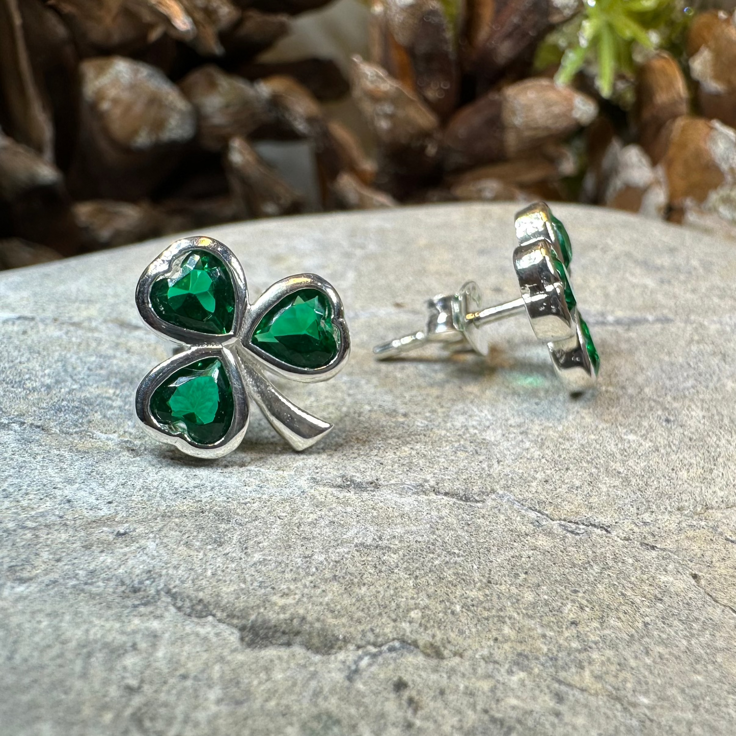 Emerald Isle Irish Shamrock Earrings in Sterling Silver