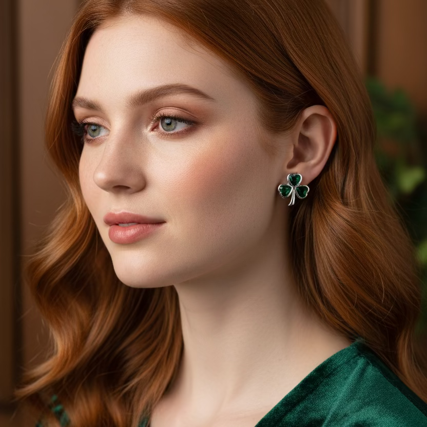 Emerald Isle Irish Shamrock Earrings in Sterling Silver