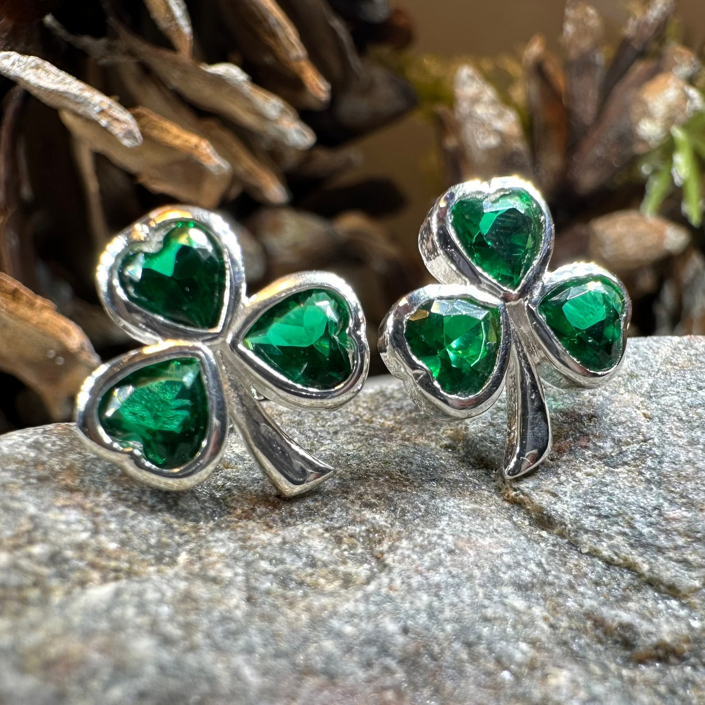 Emerald Isle Irish Shamrock Earrings in Sterling Silver