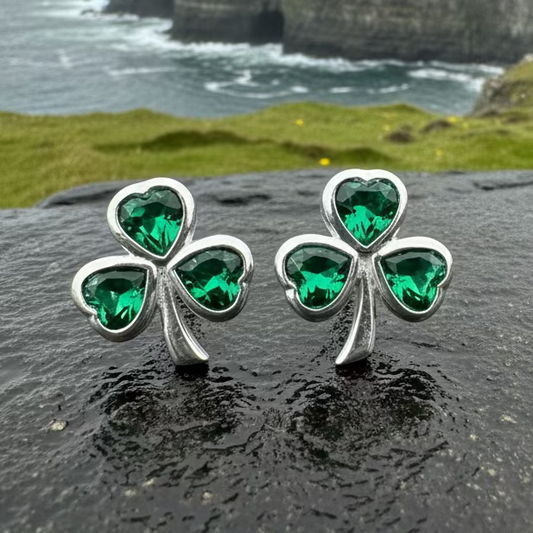 Emerald Isle Irish Shamrock Earrings in Sterling Silver