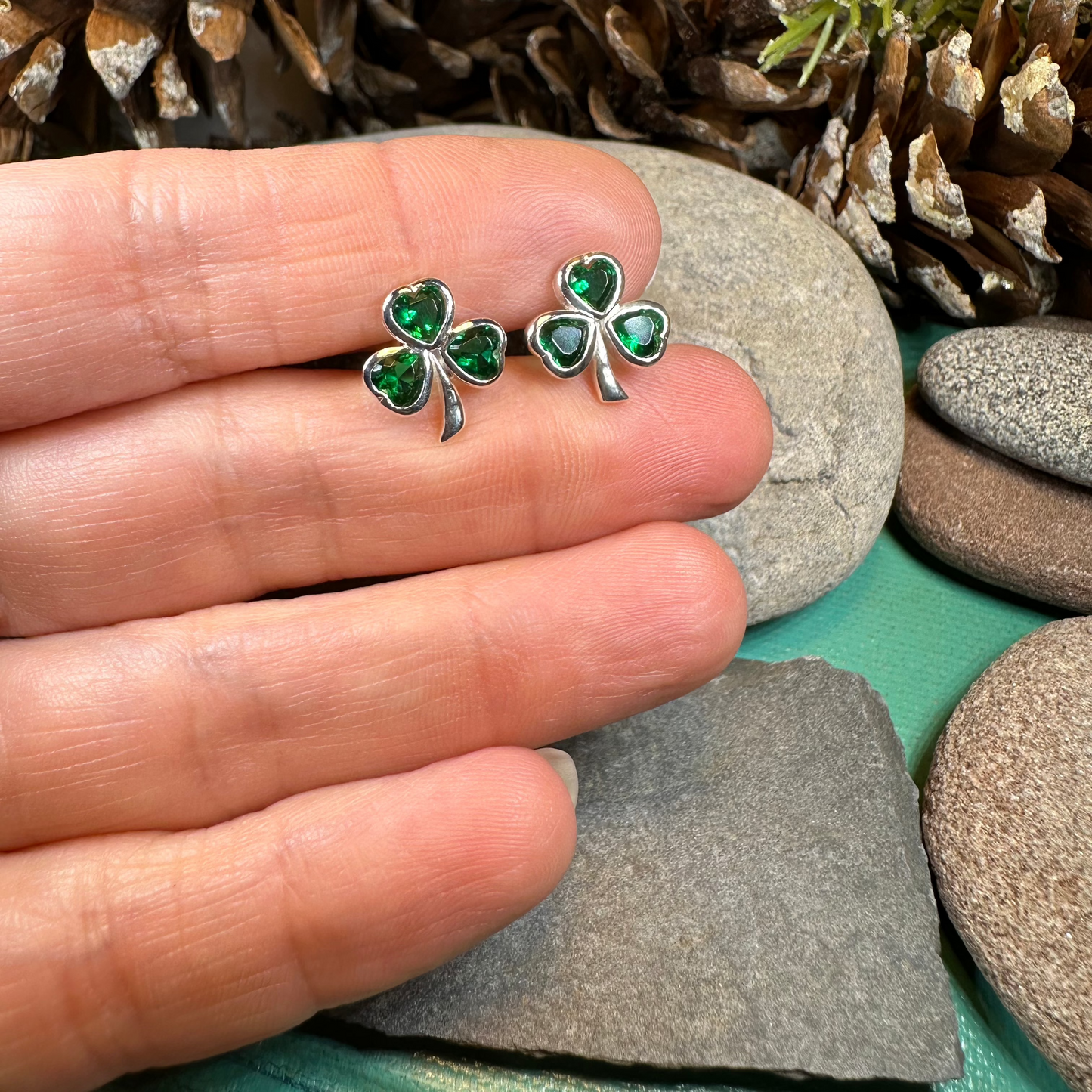 Emerald Isle Irish Shamrock Earrings in Sterling Silver
