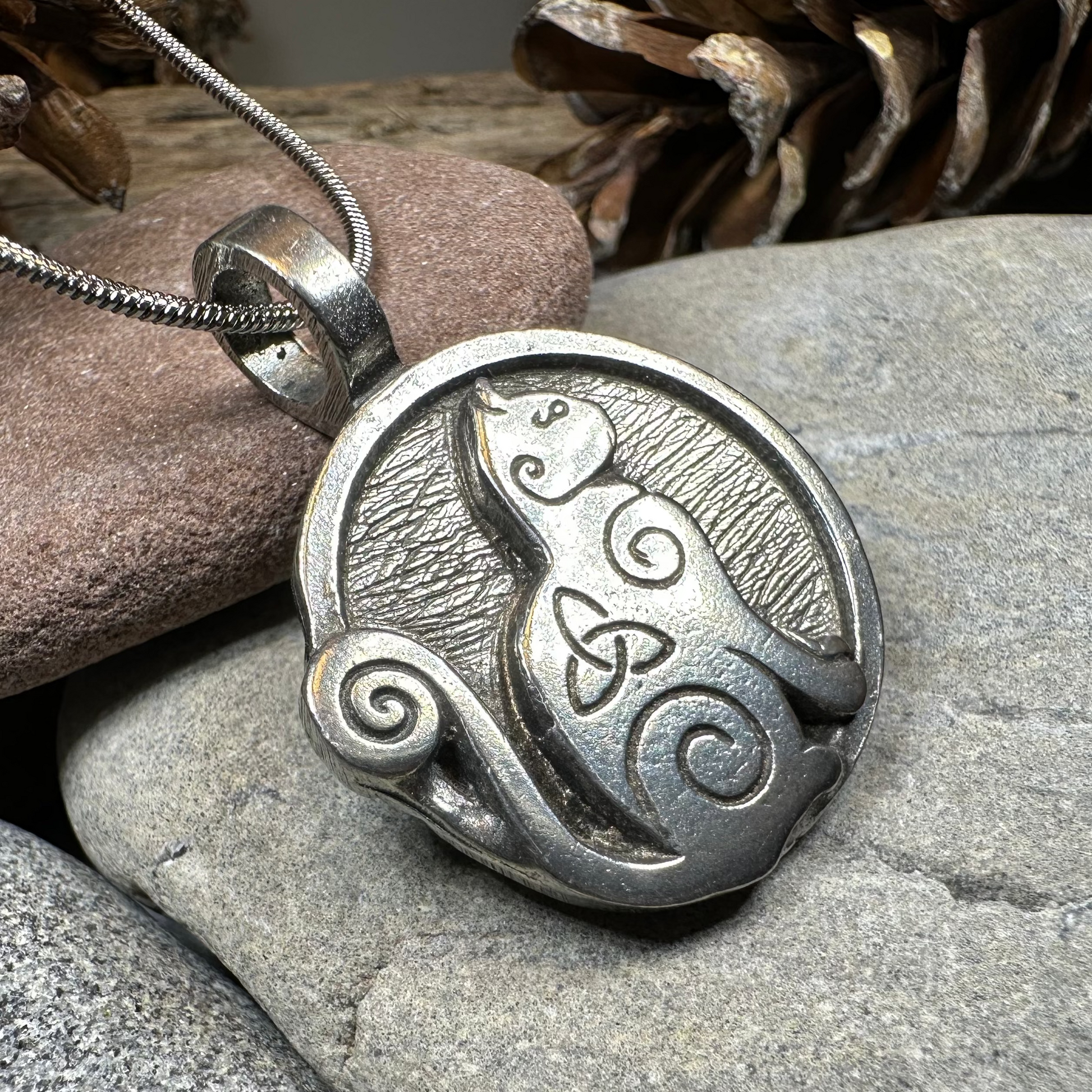 Celtic Spiral Cat Pewter Necklace — view 6