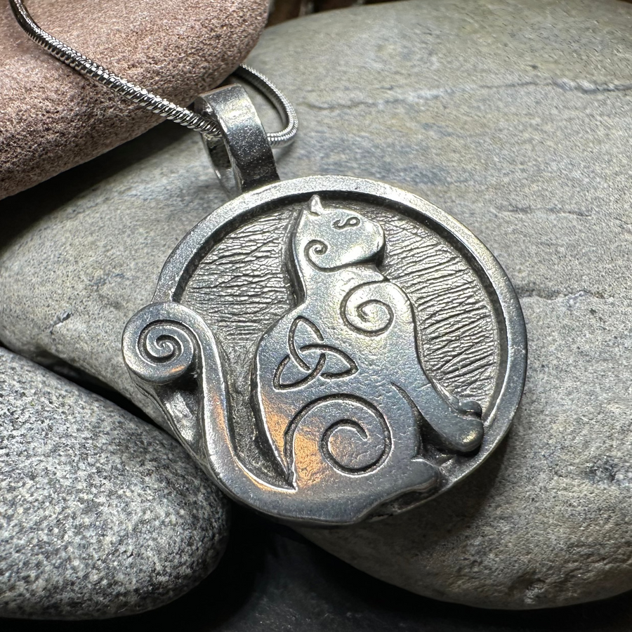 Celtic Spiral Cat Pewter Necklace