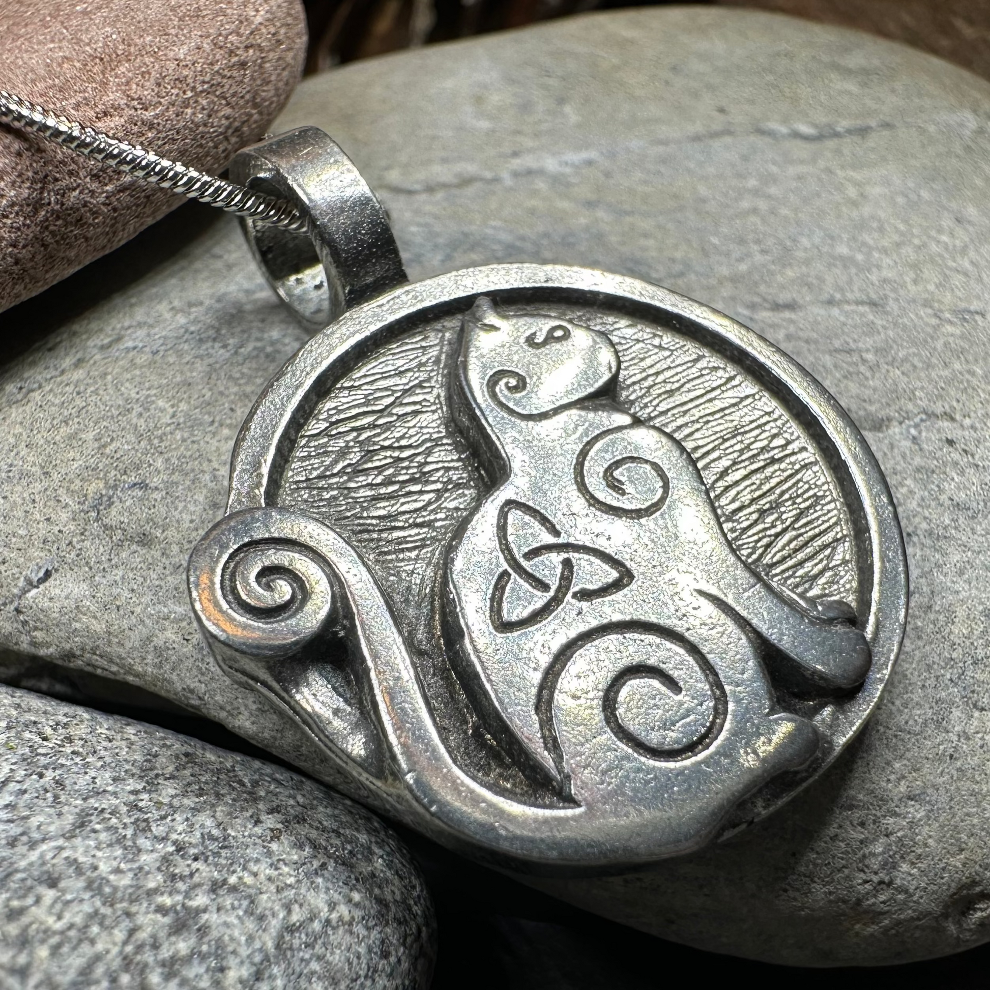 Celtic Spiral Cat Pewter Necklace — view 5
