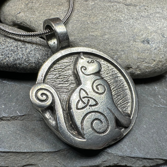 Celtic Spiral Cat Pewter Necklace