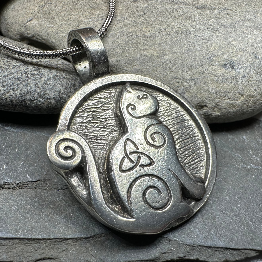 Celtic Spiral Cat Pewter Necklace