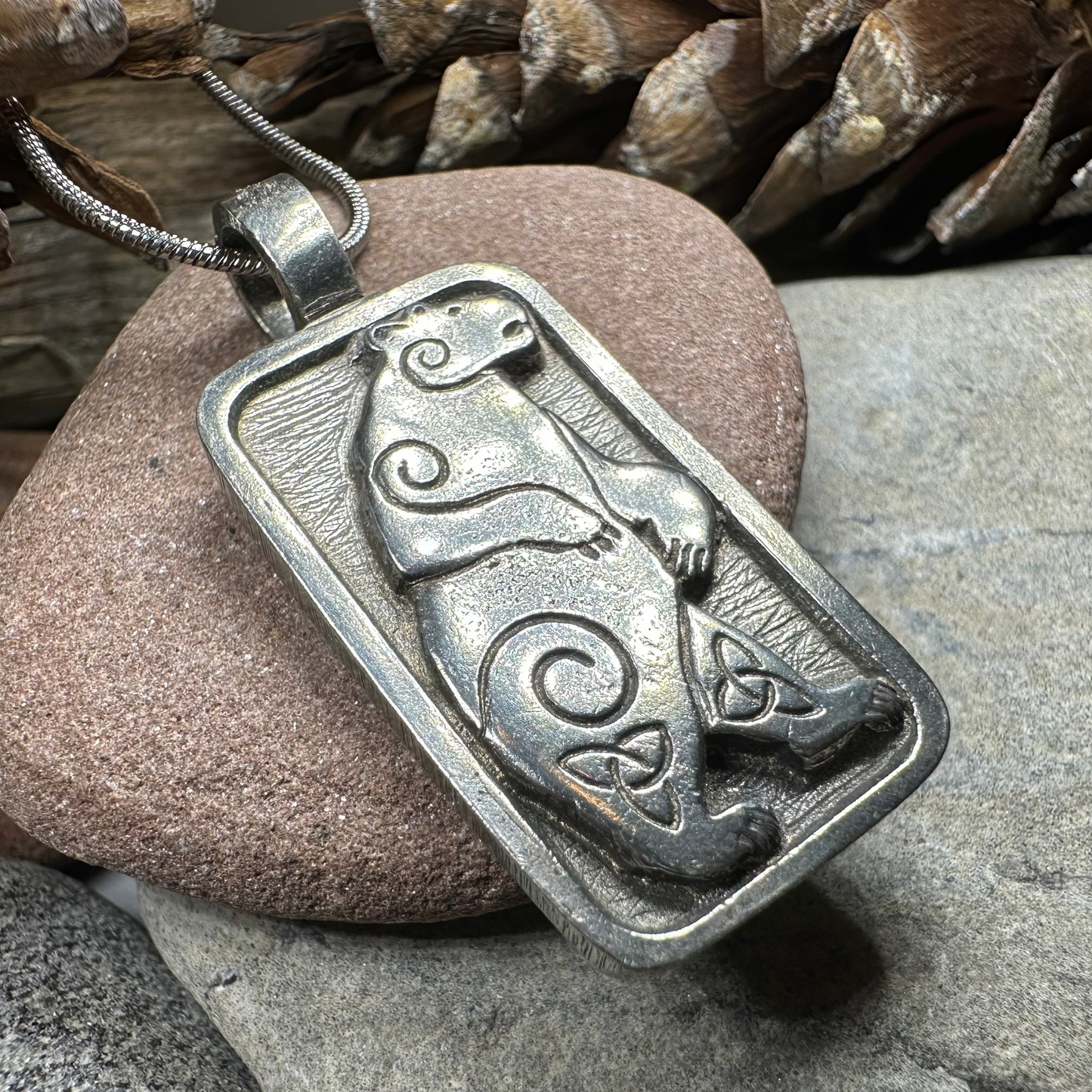 Celtic Spiral Bear Pewter Necklace — view 2