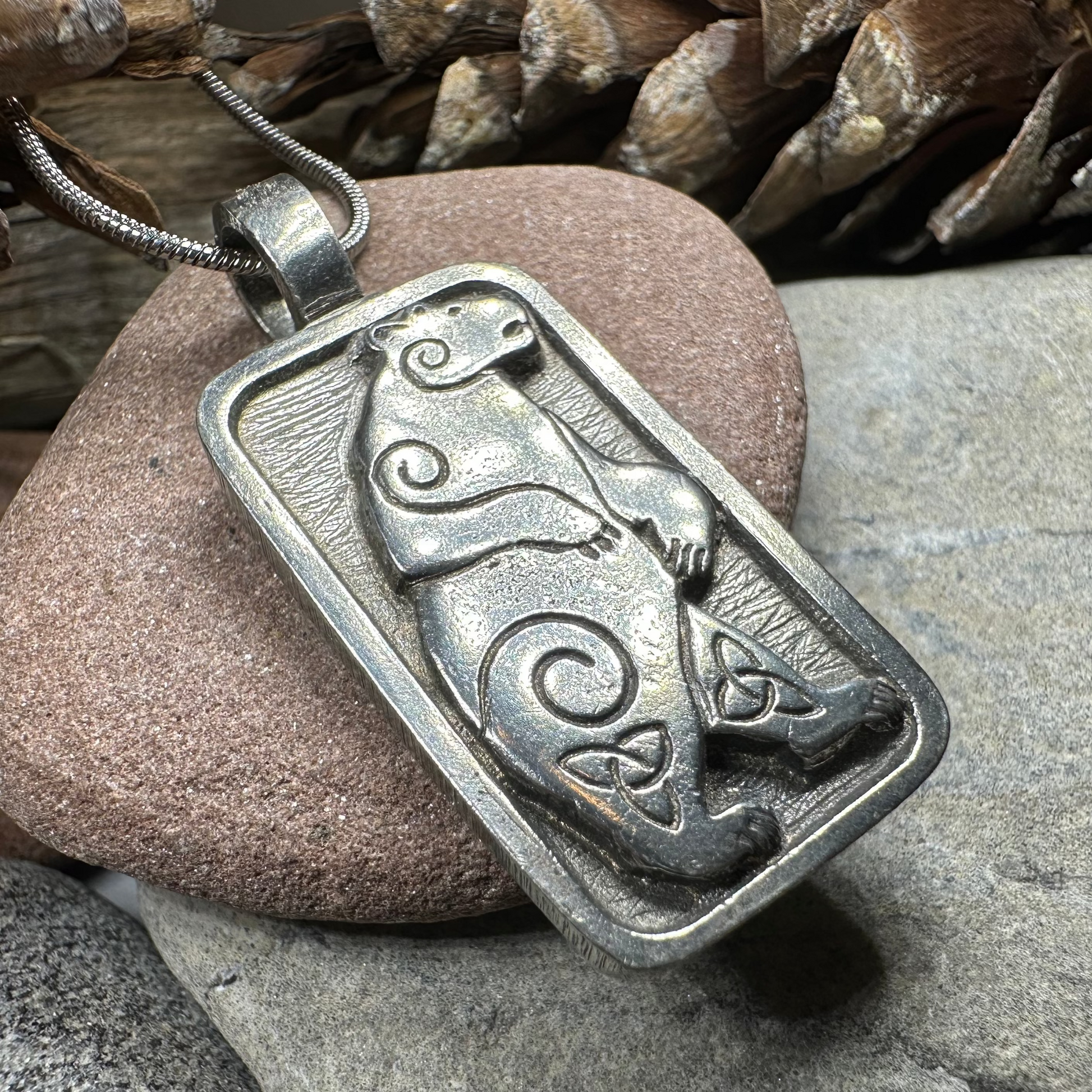 Celtic Spiral Bear Pewter Necklace — view 2