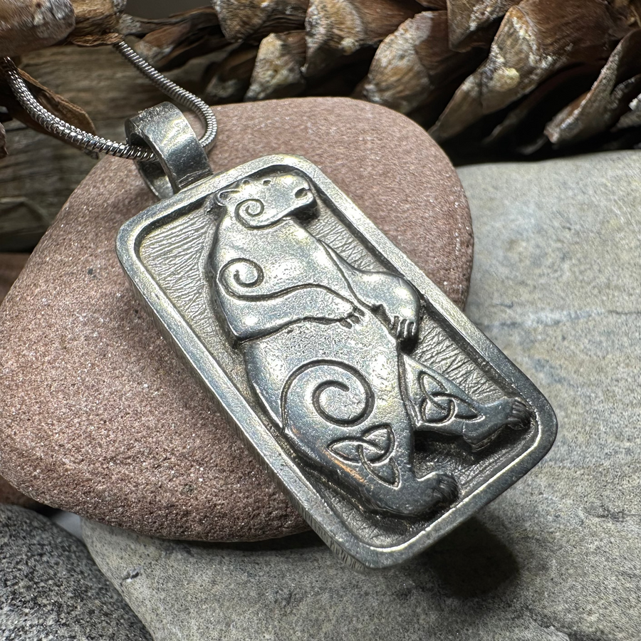 Celtic Spiral Bear Pewter Necklace
