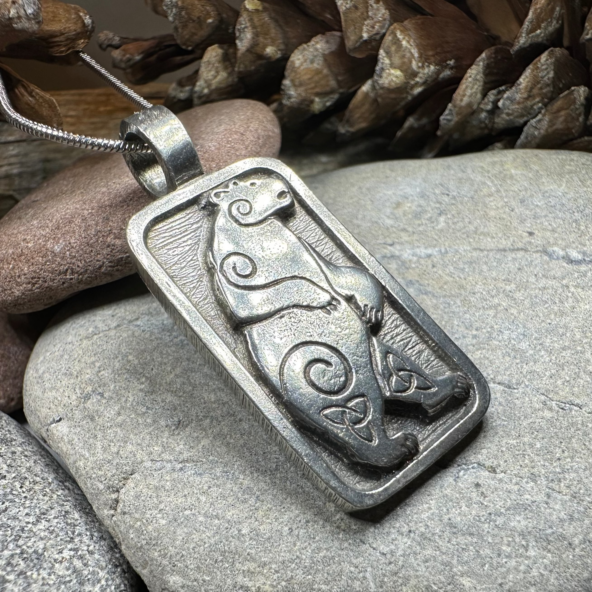 Celtic Spiral Bear Pewter Necklace — view 7