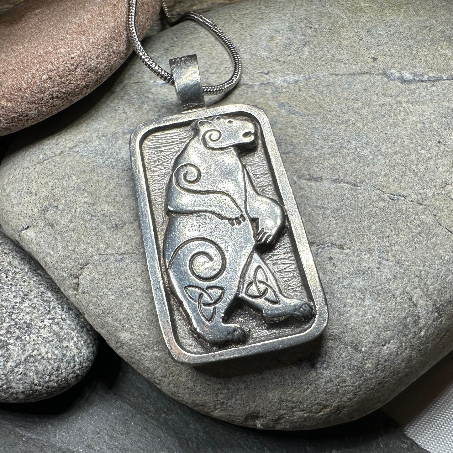 Celtic Spiral Bear Pewter Necklace — view 5