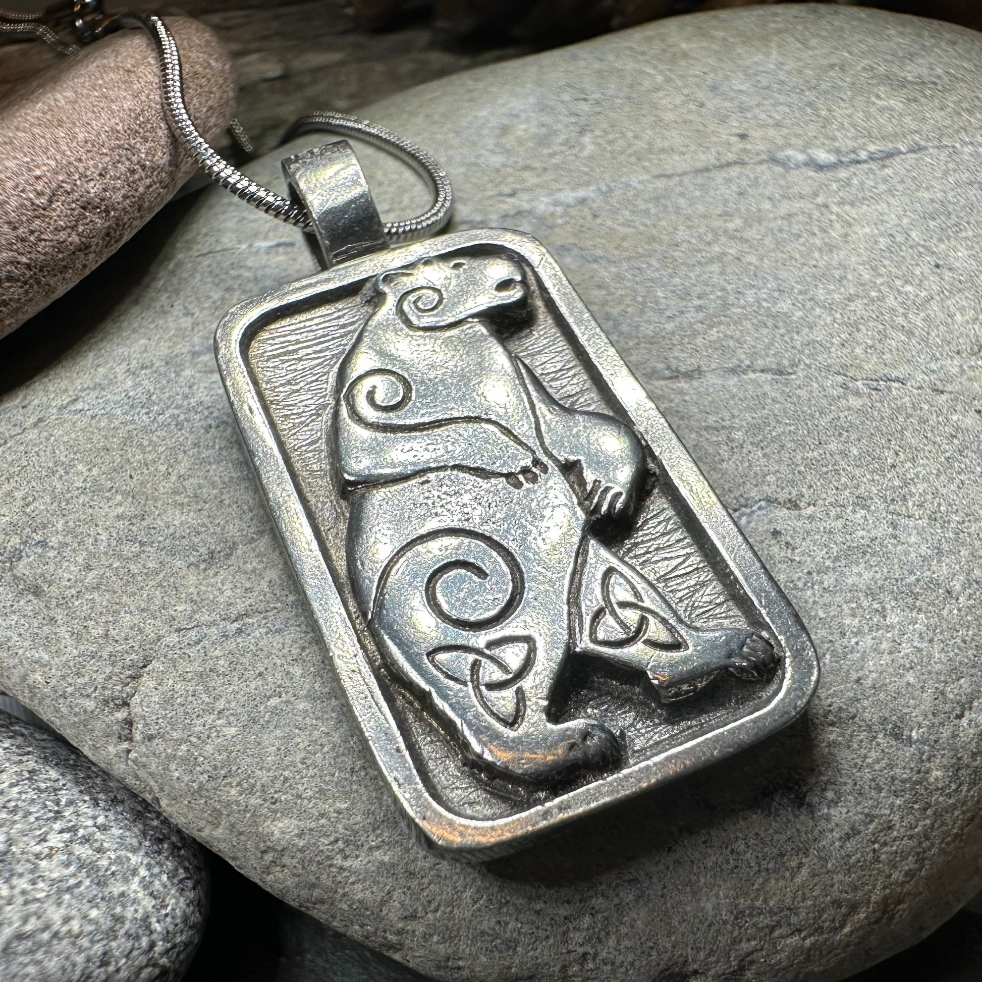 Celtic Spiral Bear Pewter Necklace — view 6