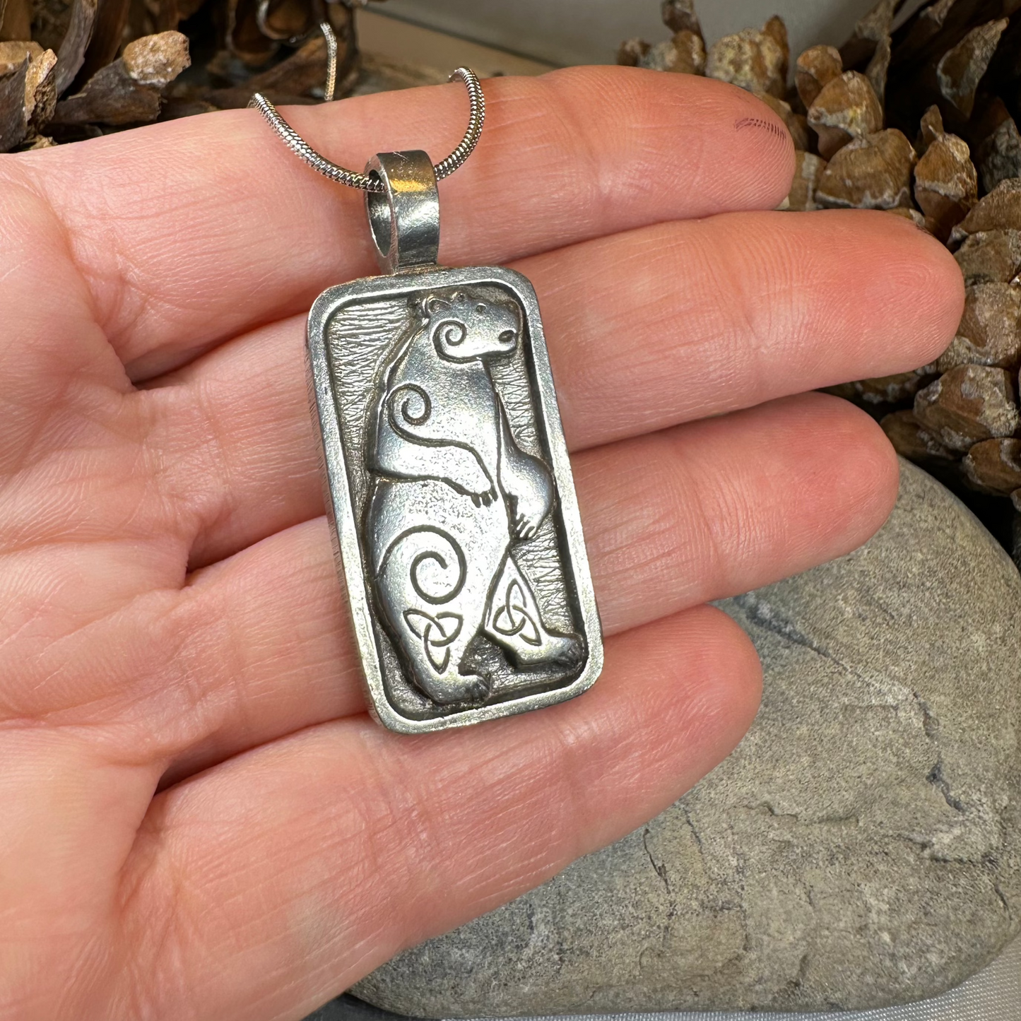 Celtic Spiral Bear Pewter Necklace — view 4