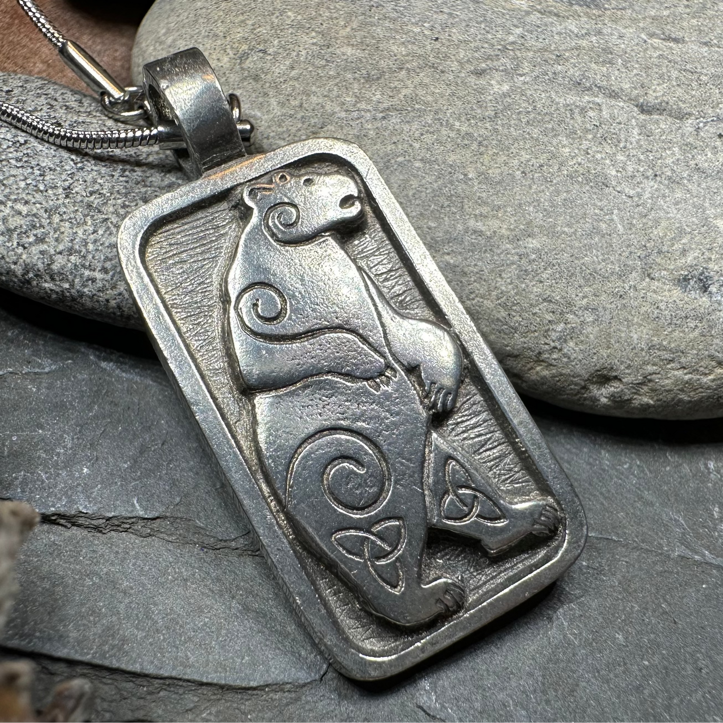Celtic Spiral Bear Pewter Necklace — view 8