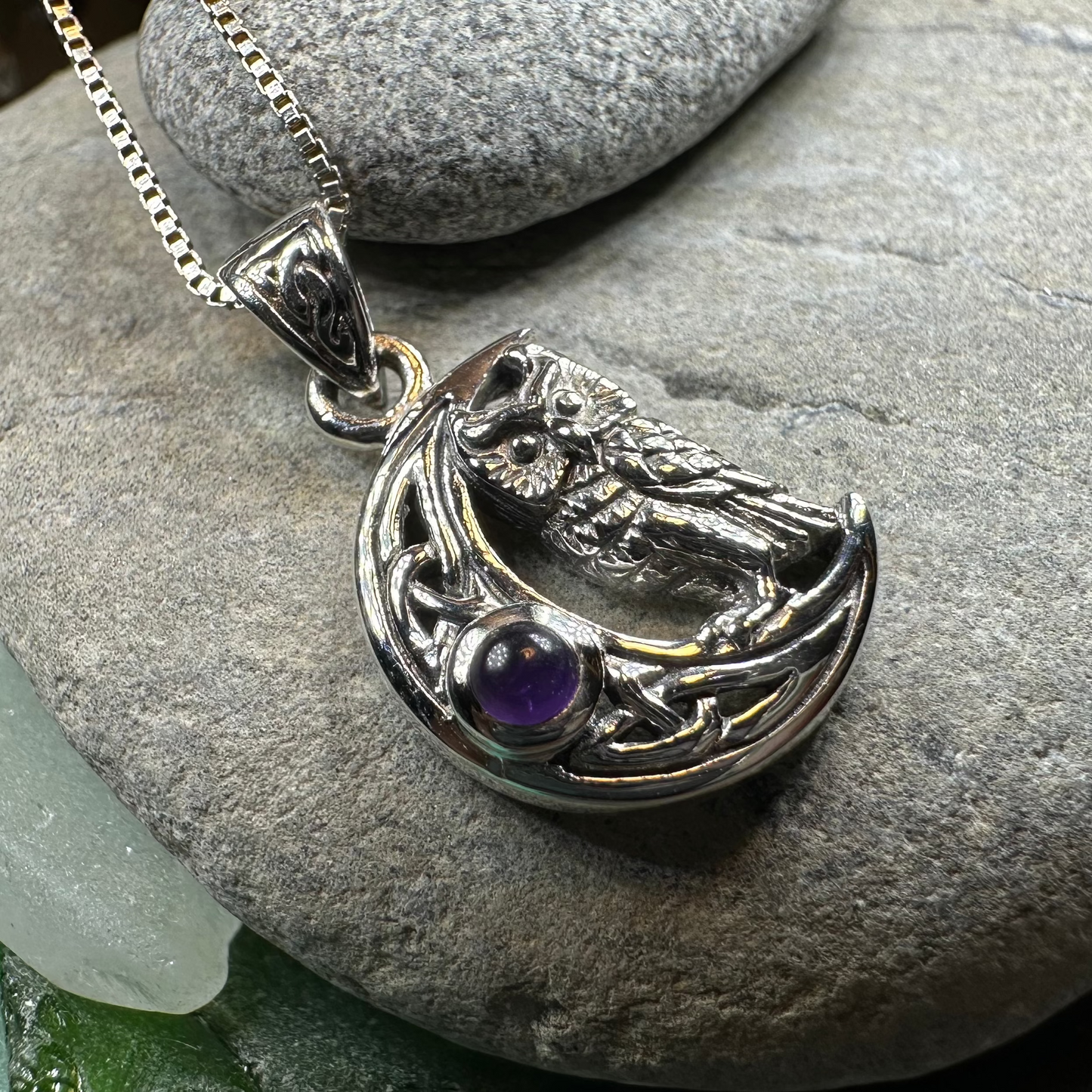 Owl Crescent Moon Necklace — view 3