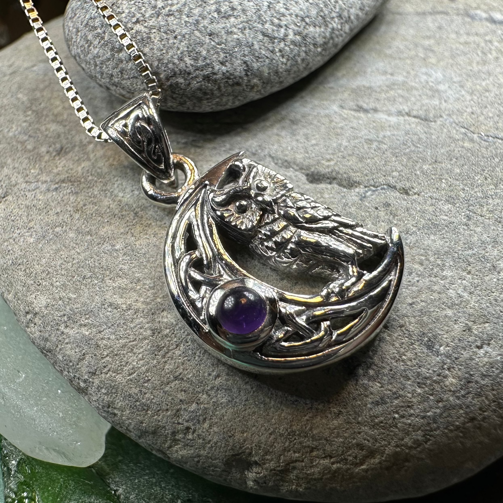 Owl Crescent Moon Necklace — view 3