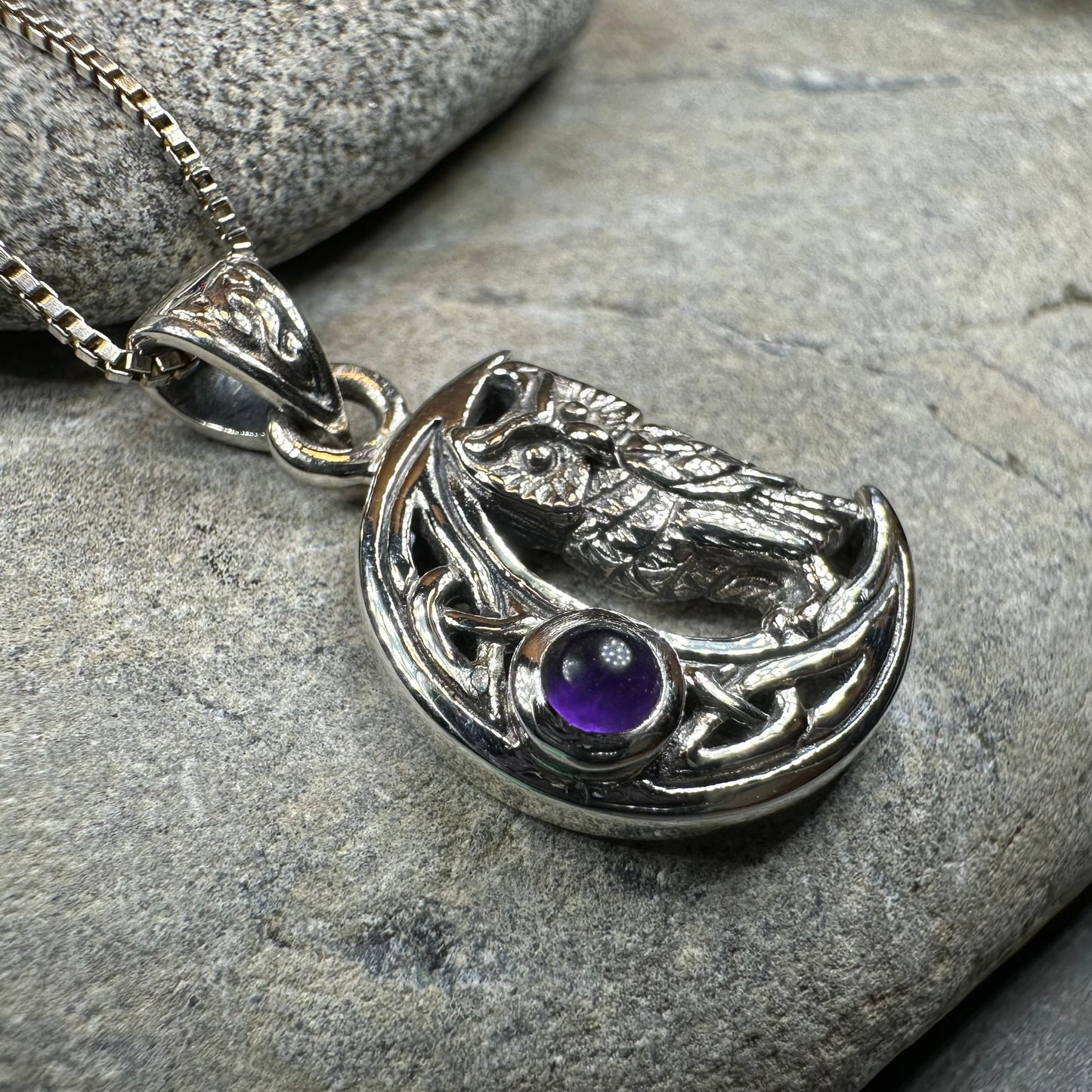Owl Crescent Moon Necklace — view 10